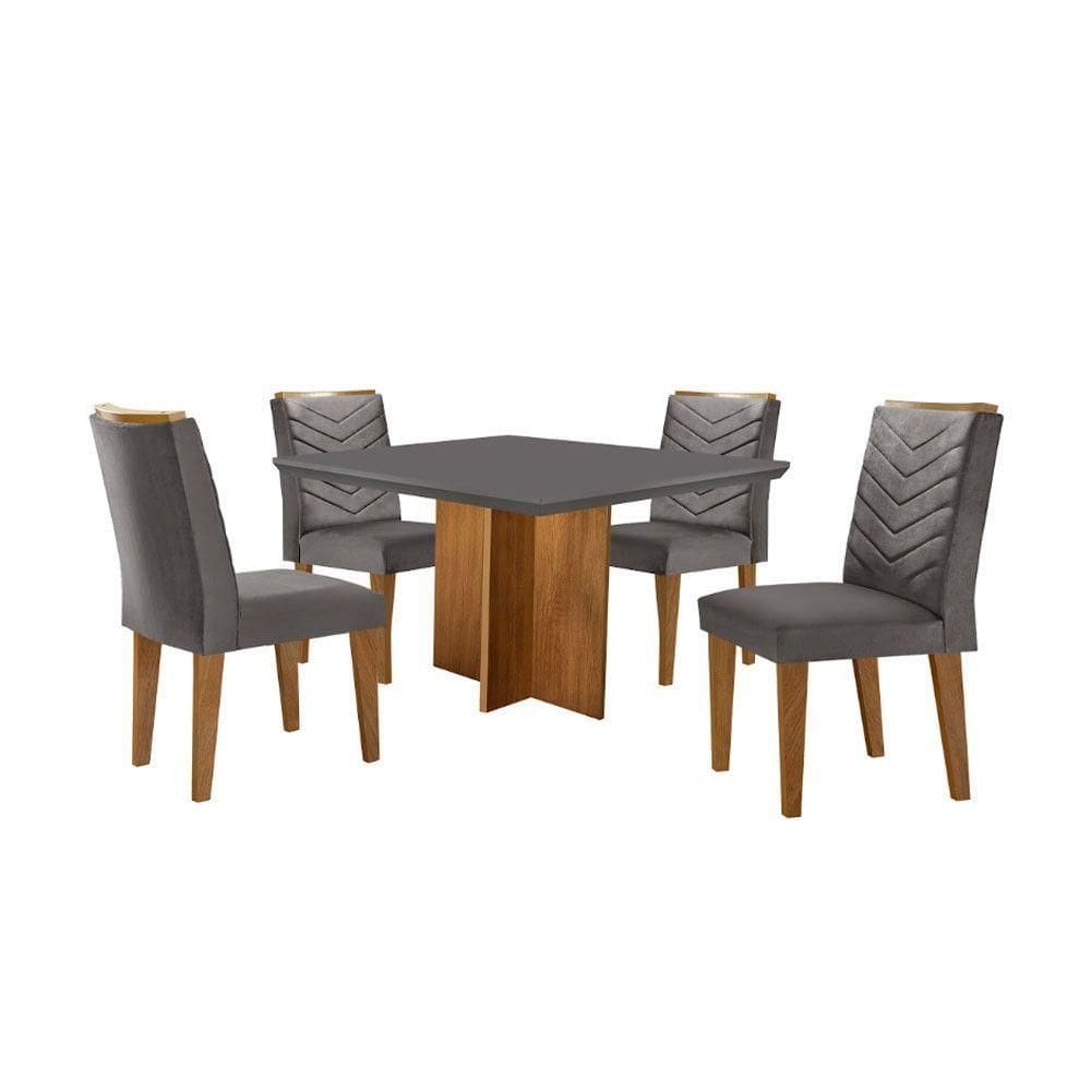 Conjunto Mesa Olímpia Em Mdf Com 4 Cadeiras Liz Moderna Veludo Grafite Imbuia