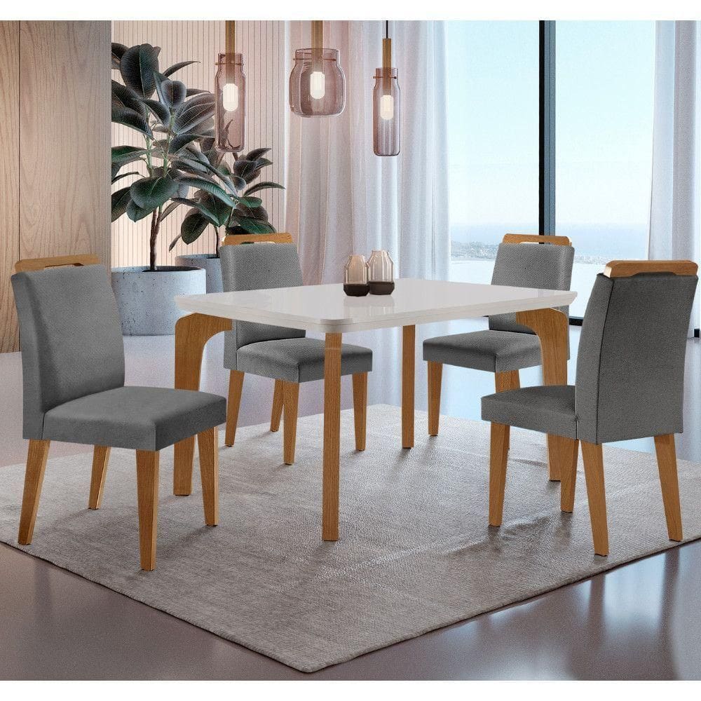 Conjunto Mesa Liz 120cm Em Mdf 4 Cadeiras Athenas Moderna Lin.grafite/off White/imbuia
