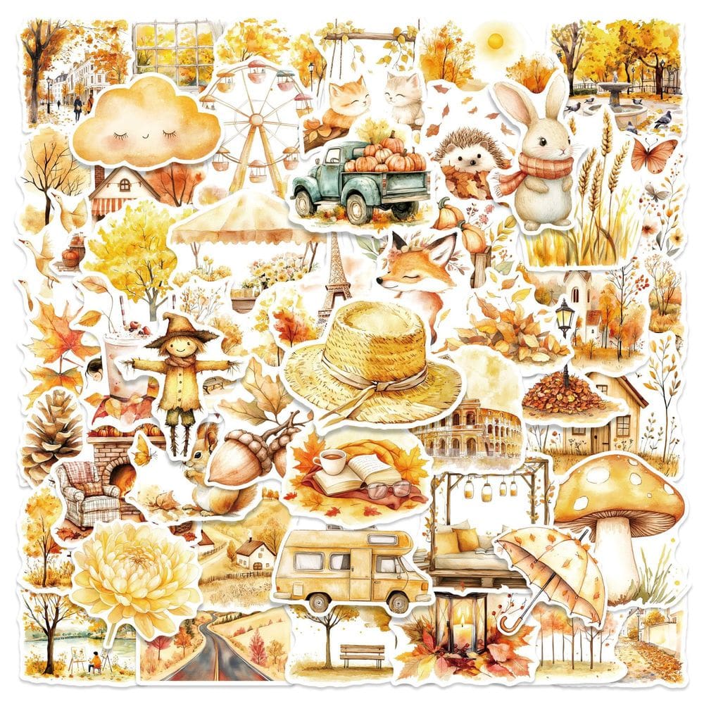 Pacote de adesivos Thanksgiving Fall Harvest, 50 unidades de decalques de vinil