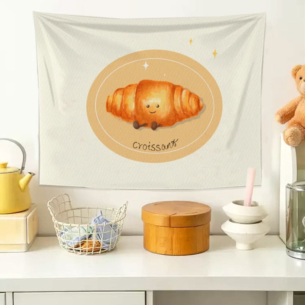 Tapeçaria para pendurar na parede Croissant Bakery Design 150x130cm
