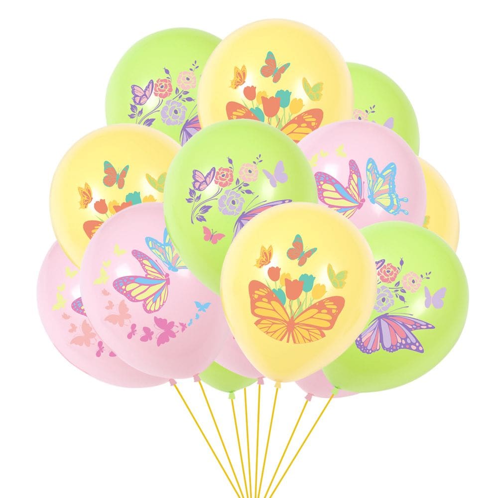 Conjunto de balões de látex estampado em borboleta, 12 polegadas, 15 unidades