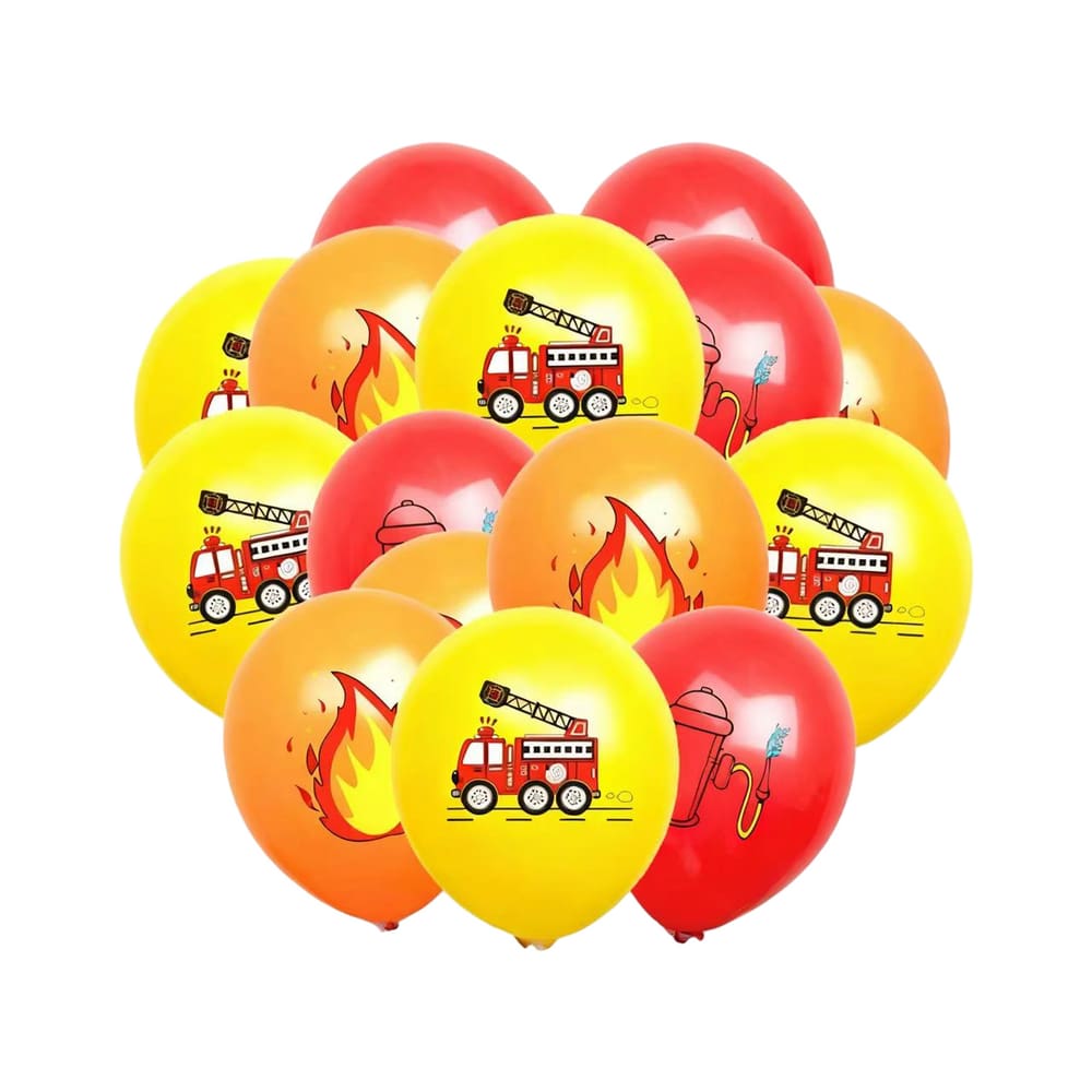 Conjunto de balões com tema de caminhão de bombeiros, 18 peças, 30 cm, látex vermelho amarelo