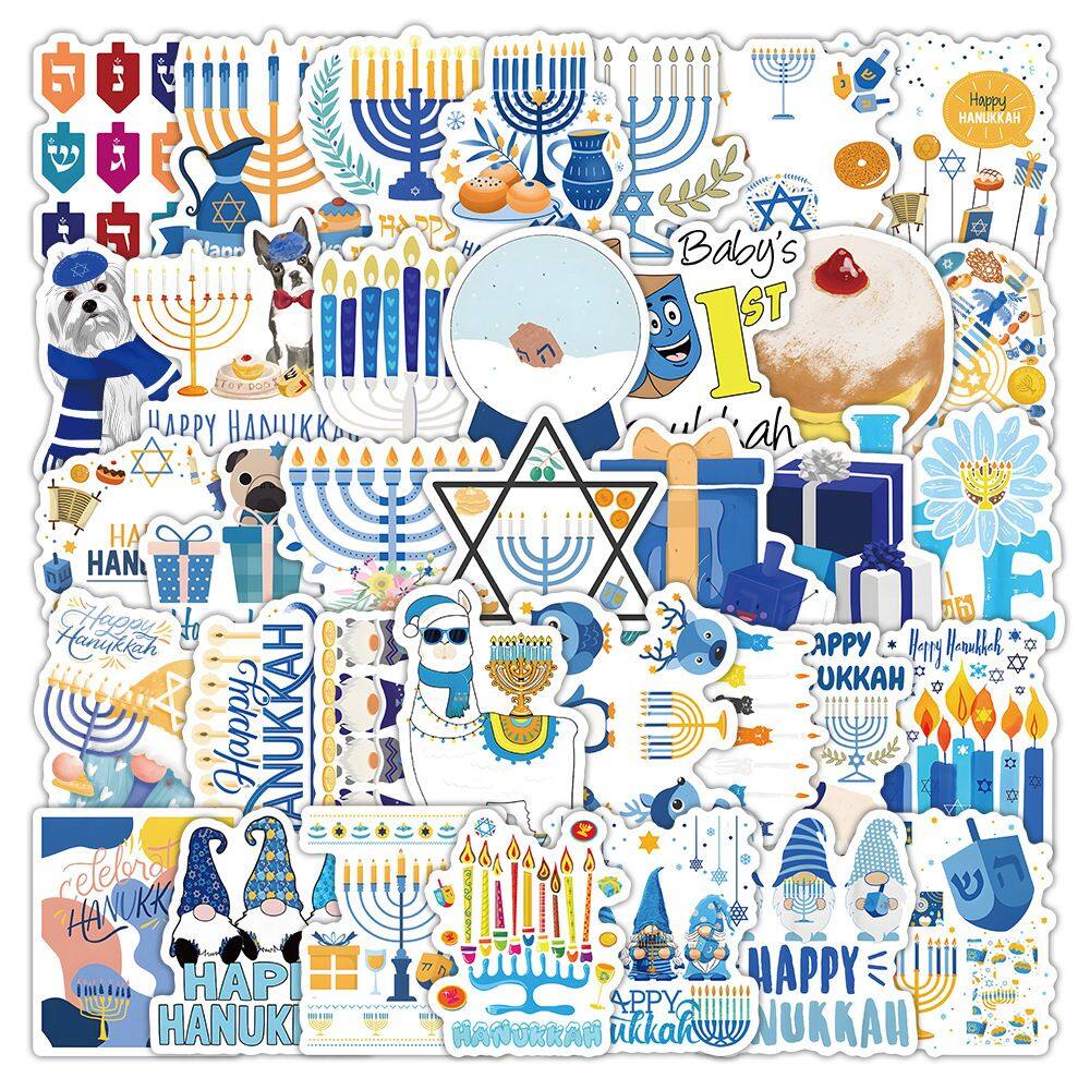 Pacote de adesivos Hanukkah, 50 unidades de vinil impermeável para decoração