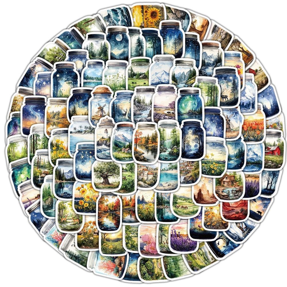 Pacote de adesivos Creative Bottled World, 50 unidades de vinil impermeável