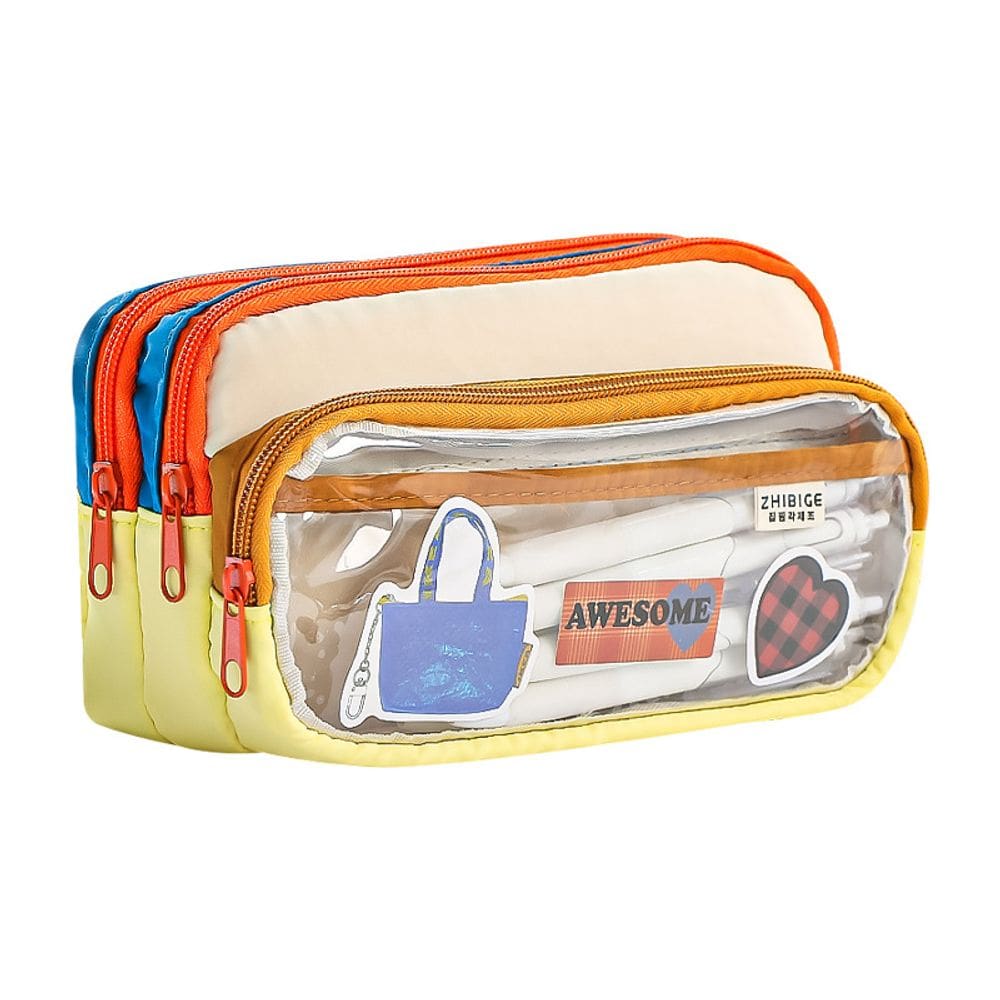 Estojo para lápis em tela inspirada em dopamina laranja/azul 21x9x11cm 91g