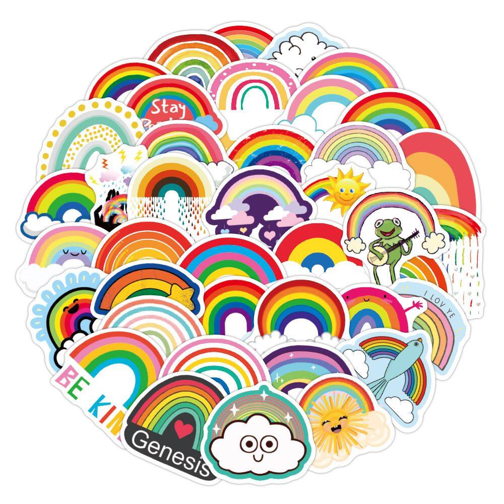 Pacote de adesivos Rainbow, 50 peças de lindos decalques de vinil coloridos
