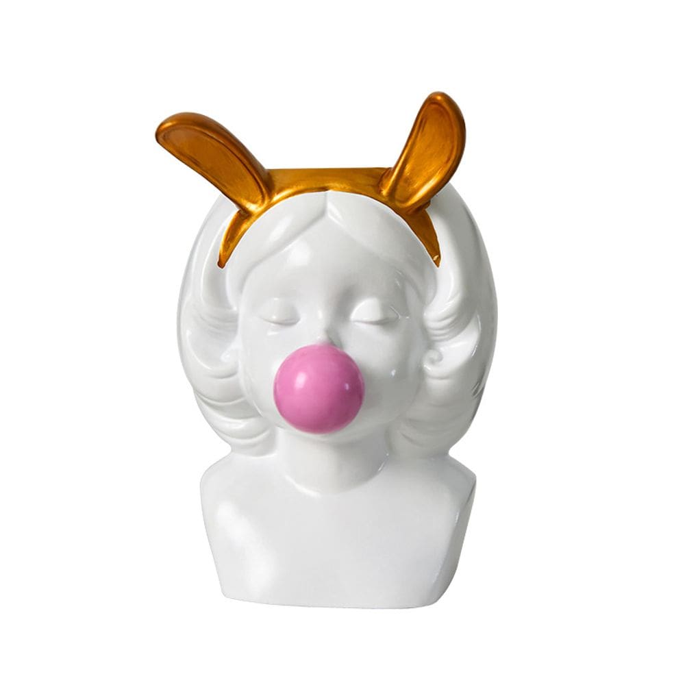 Porta-canetas Resin Bubble Girl com lápis Golden Bunny Ears H