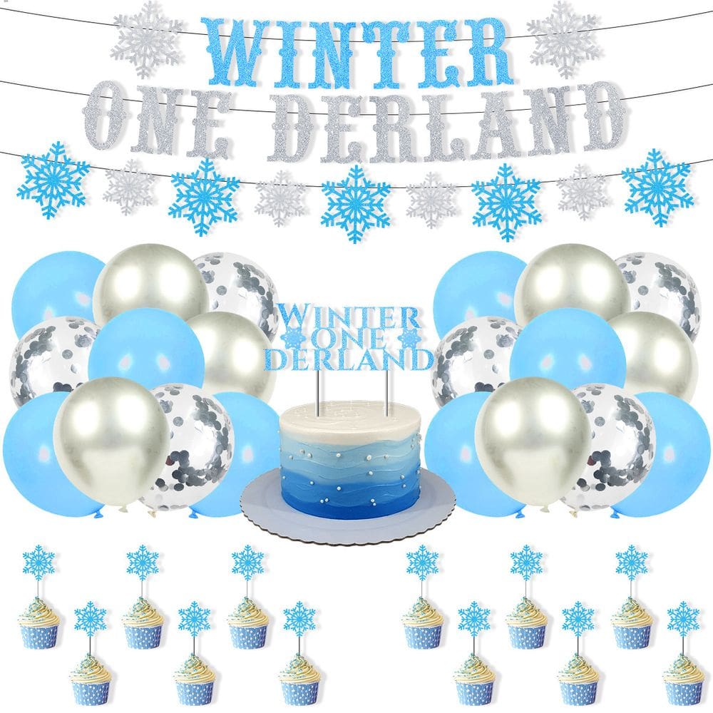 Conjunto de decorações de festa Winter Onederland, 30 unidades, azul, prata