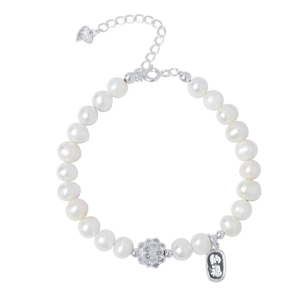 Pulseira Natural Freshwater Pearl para mulheres com pingente de lótus
