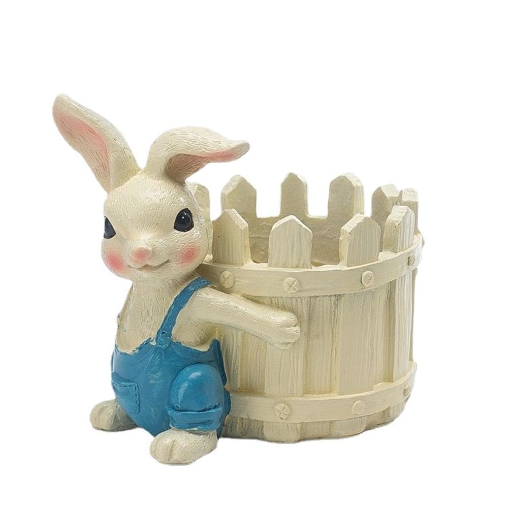 Vaso de flores Cute Bunny Cartoon, resina, vaso de plantas para animais com cerca