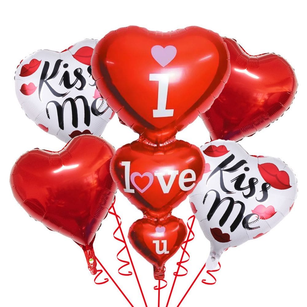 Conjunto de balões Heart Foil, 5 peças vermelhas e brancas “I Love U” e “Ki”