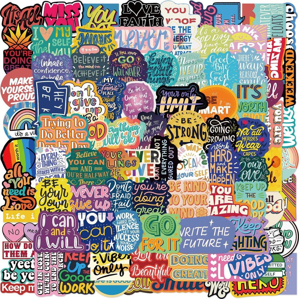 Adesivos motivacionais, 100 peças de citações inspiradoras coloridas