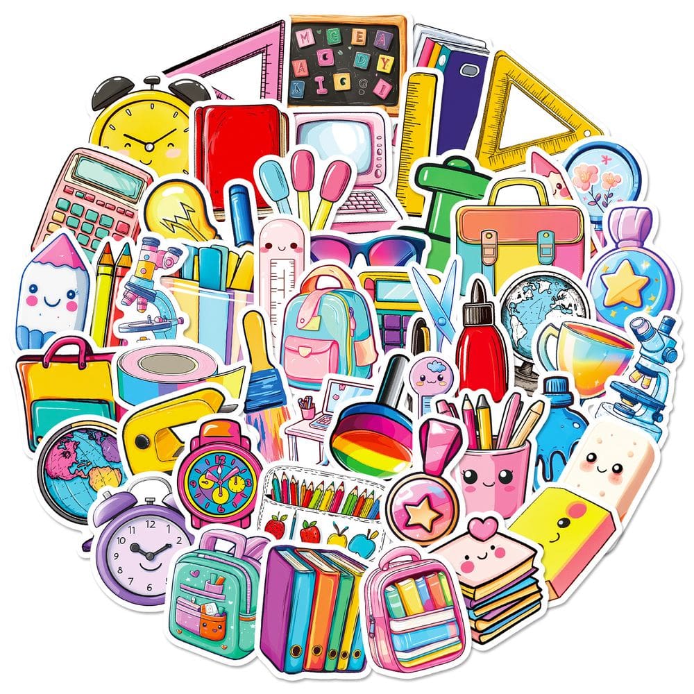 Pacote de adesivos, material escolar, 50 unidades de vinil impermeável