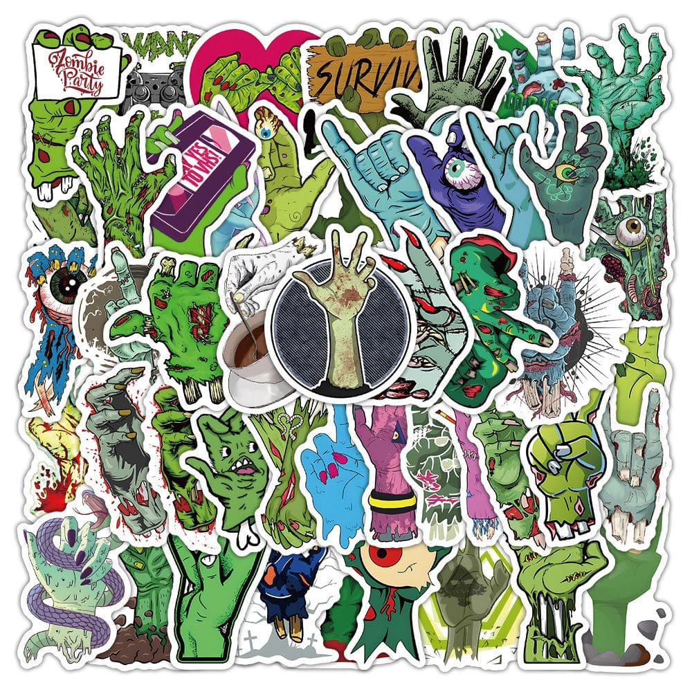 Pacote de adesivos Zombie Hand, 50 peças, conjunto de decalques de desenhos animados de terror