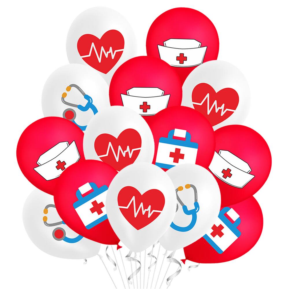 Kit de balões Doctor Nurse Theme 14 unidades vermelhas e brancas de 30 cm