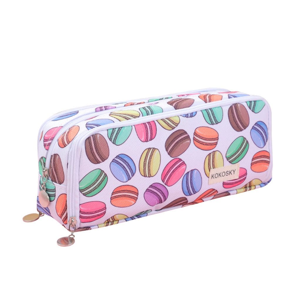 Estojo para lápis Macaron Pattern, compartimentos duplos, poliéster