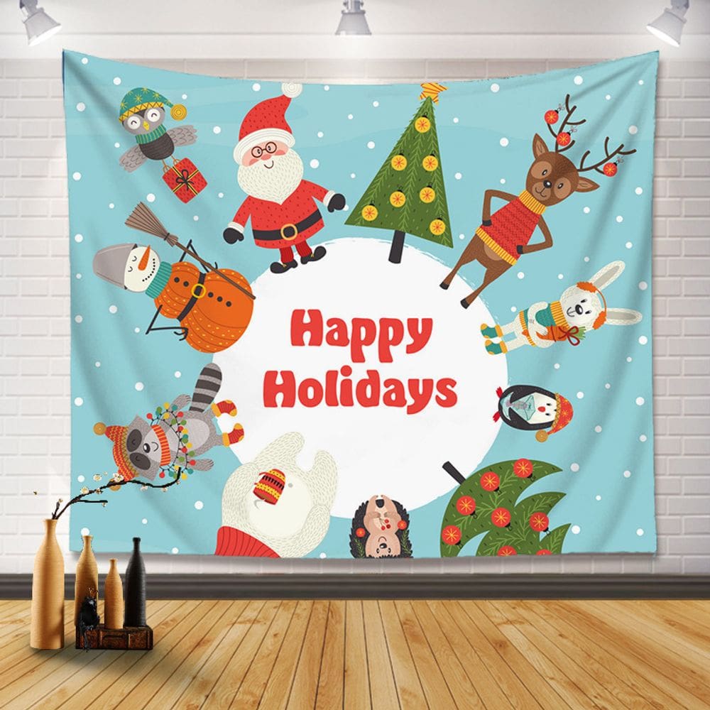 Tapeçaria para pendurar na parede Happy Holidays Cute Santa 150x130cm