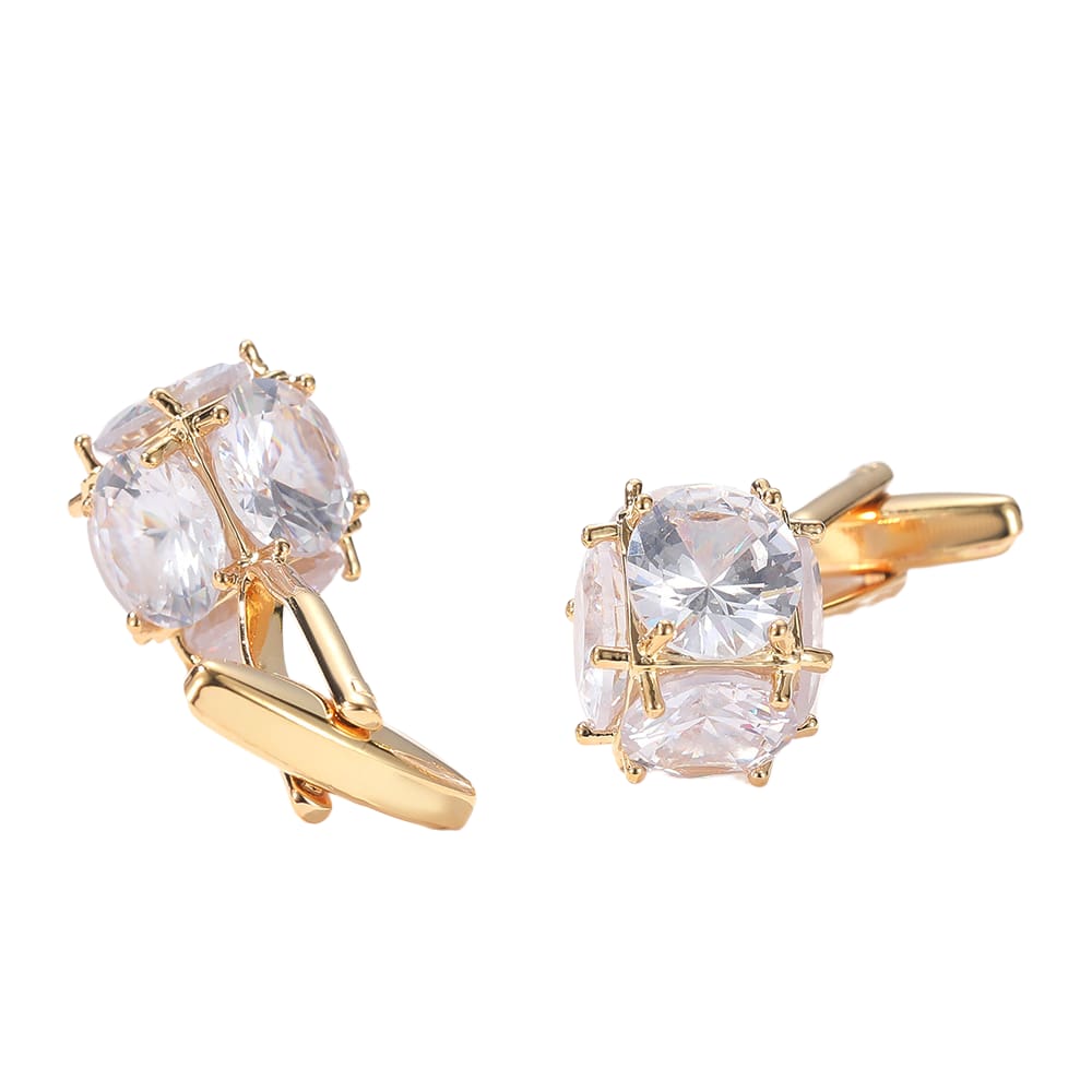 Cuff Links de luxo banhados a ouro para homens com zircônia cúbica transparente