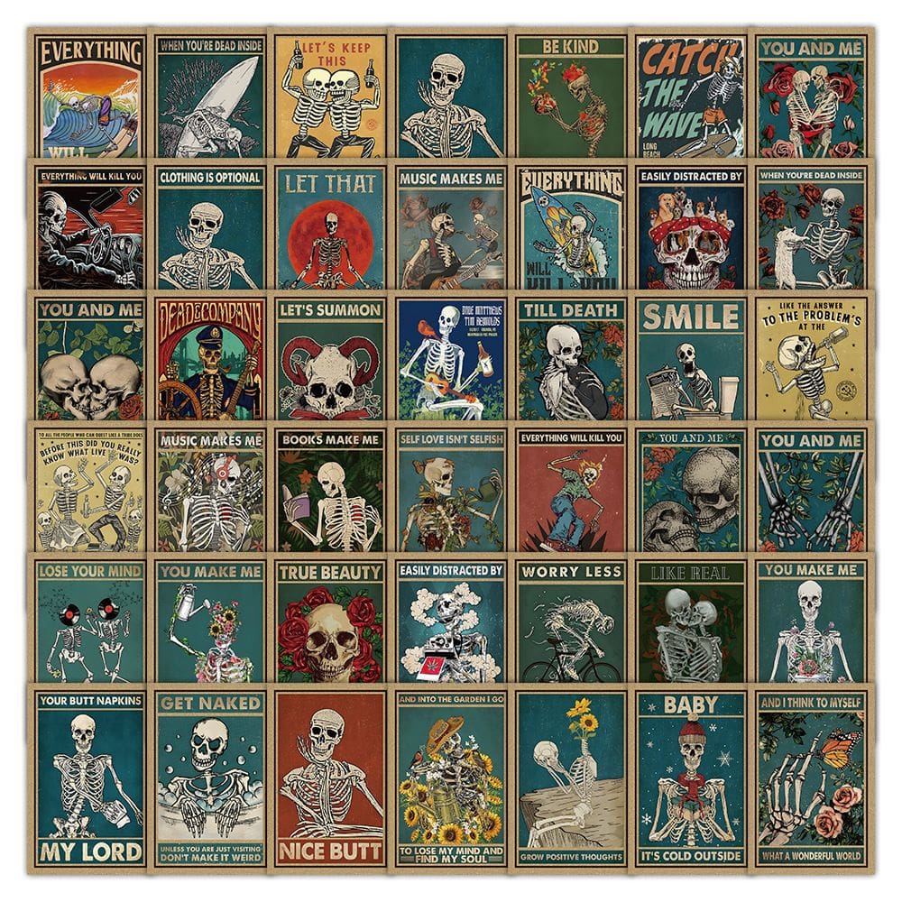 Adesivos Tarot Skull, adesivos de vinil impermeáveis, 60 unidades