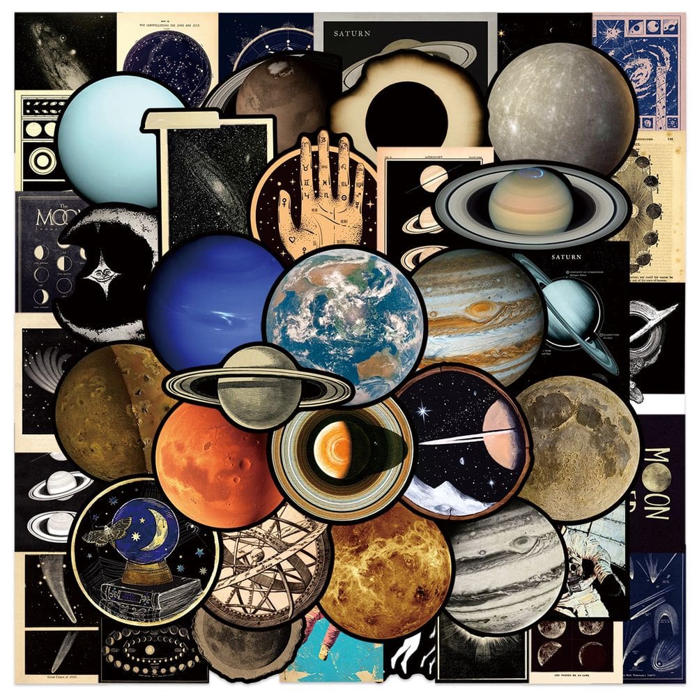 Pacote de adesivos Vintage Celestial & Planet, 50 unidades à prova d`água