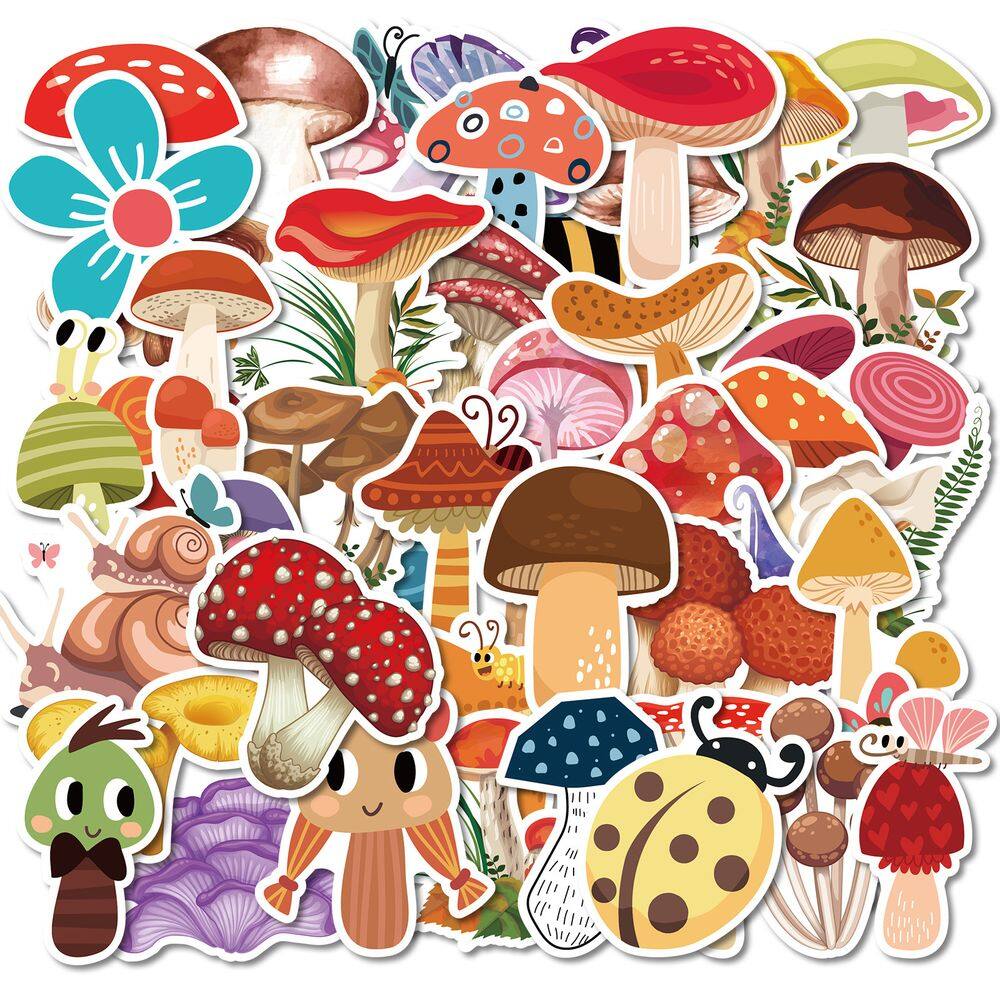 Pacote de adesivos Mushroom Theme 50 unidades Cartoon Forest Fungi Vin