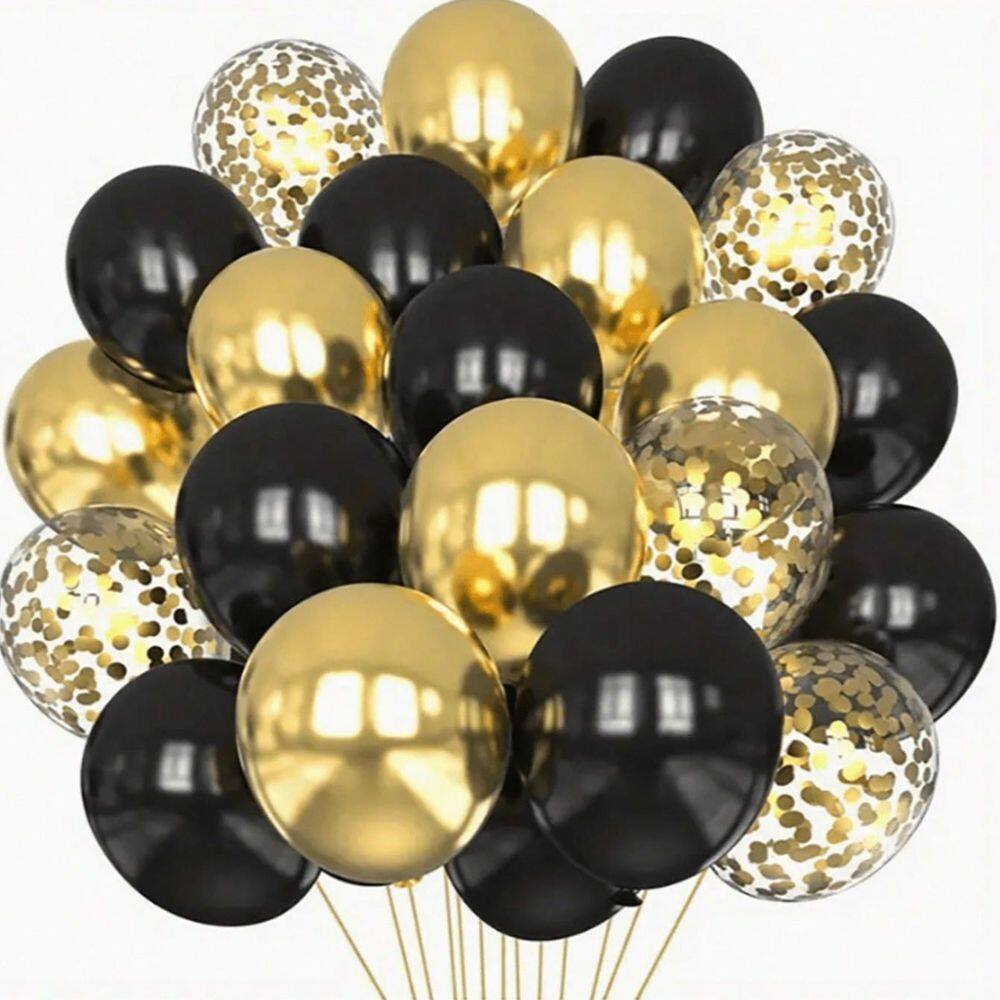 Conjunto de balões preto e dourado 47 peças de látex metálico de 30 cm