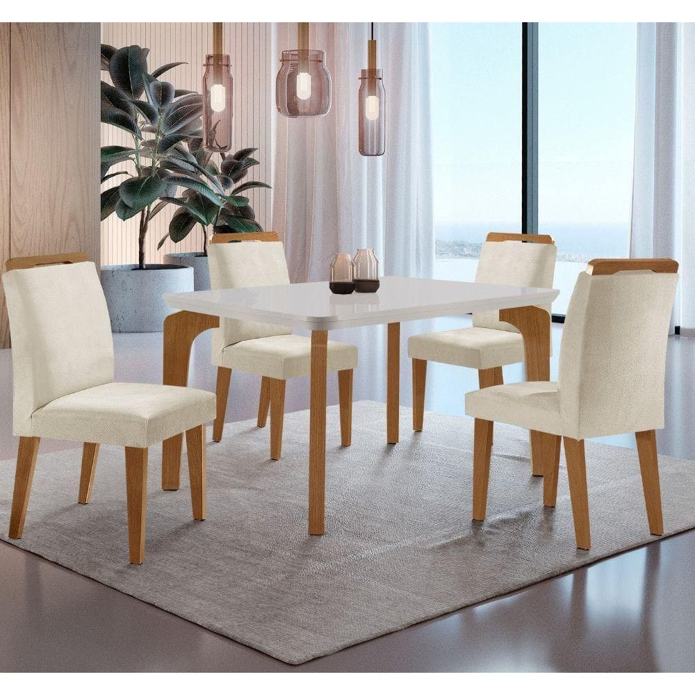 Conjunto Mesa Liz 120cm Em Mdf 4 Cadeiras Athenas Moderna /off White/imbuia
