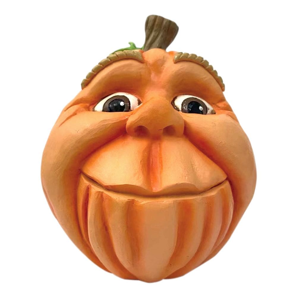 Escultura de resina para decoração de jardim com rosto de abóbora sorridente