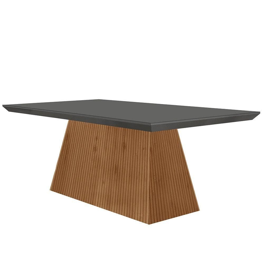 Mesa Para Sala De Jantar Aida 180cm Em Mdf E Vidro Grafite Imbuia Ripado Grafite