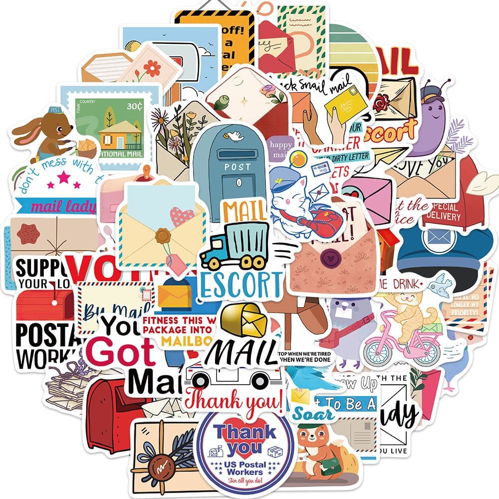 Pacote de adesivos Cartoon Postman, Envelope & Post, 50 unidades