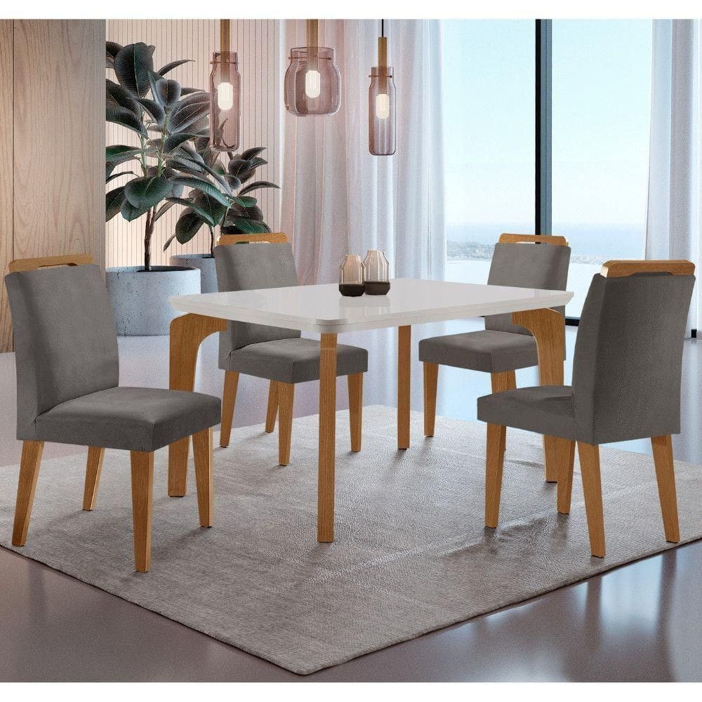Conjunto Mesa Liz 120cm Em Mdf 4 Cadeiras Athenas Moderna Vel. Grafite Off White Imbuia