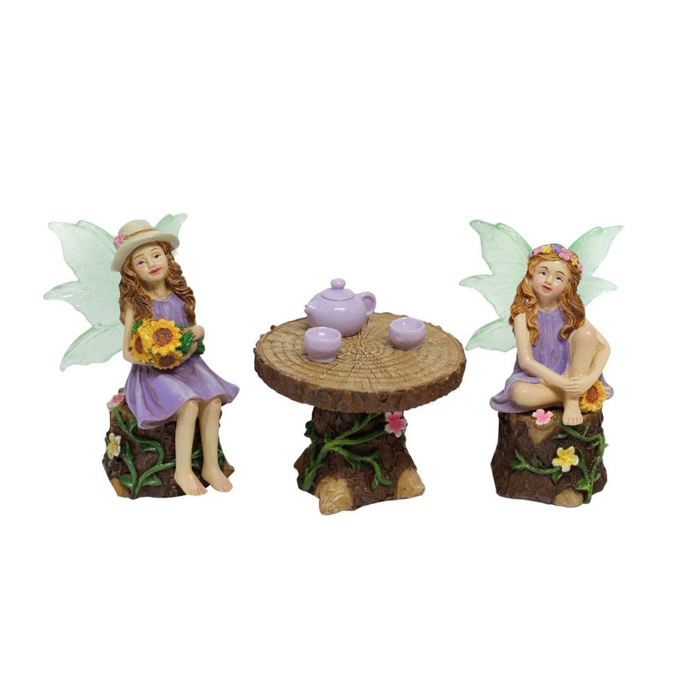 Conjunto de chá Fairy Garden, estatueta, resina, decoração ao ar livre