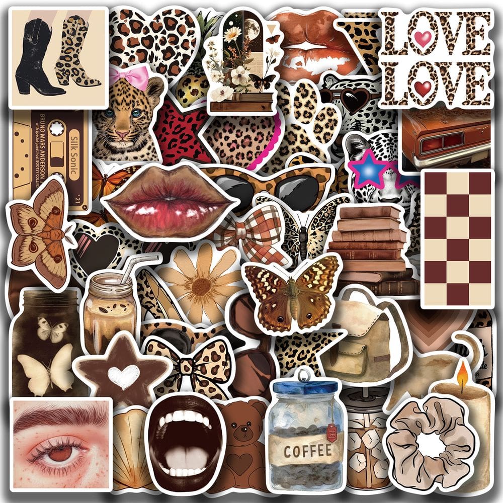 Pacote de adesivos de vinil com estampa animal de bolinhas, 50 unidades