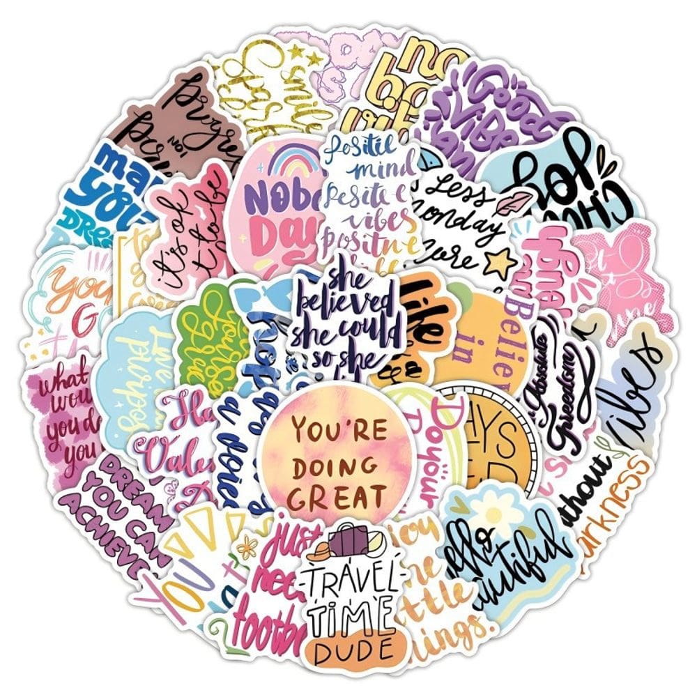 Adesivos, 50 peças, frase motivacional em inglês, desenho animado