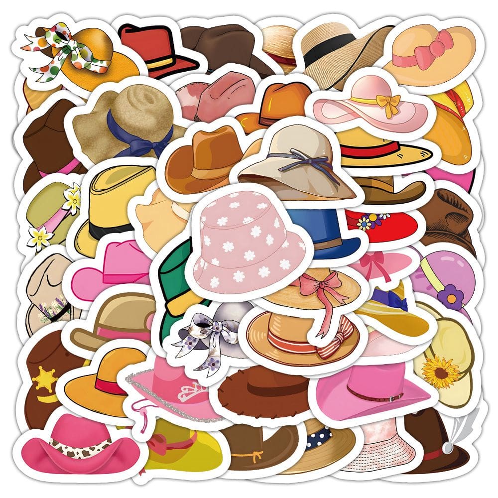 Pacote de adesivos de desenho animado, chapéus de sol e moda, 50 unidades