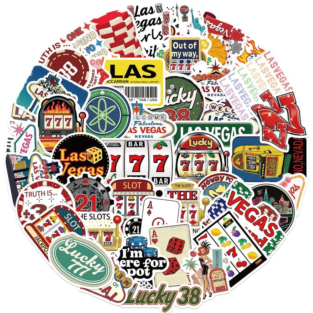 Adesivos de vinil impermeável com tema de Las Vegas, 50 unidades para personalização