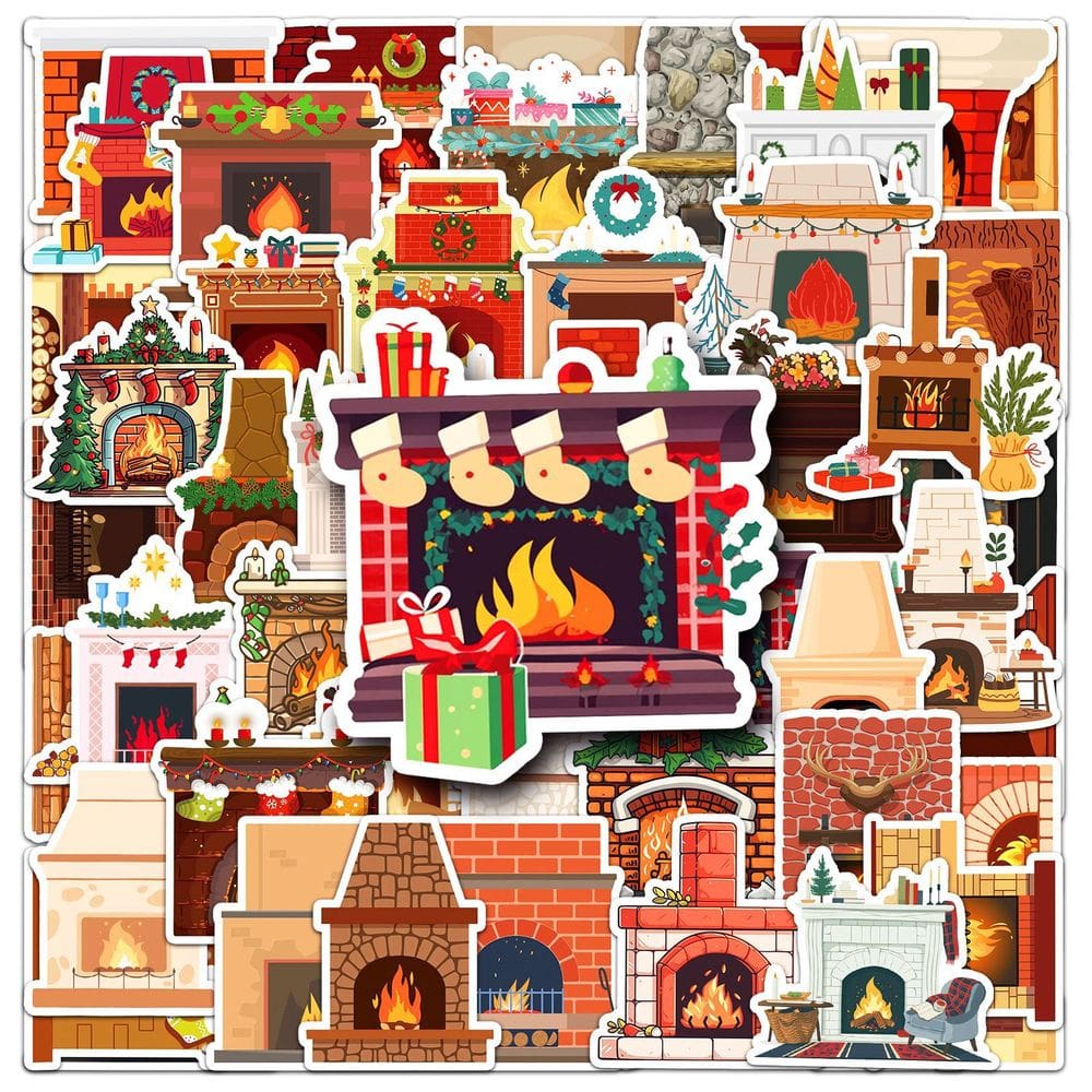 Pacote de adesivos Fireplace Vintage Cartoon Style Vinyl x50