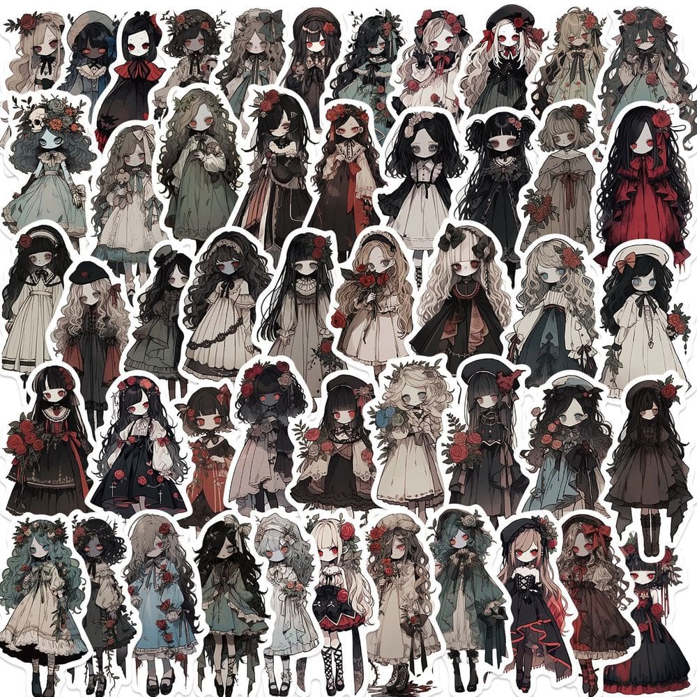 Pacote de adesivos Gothic Vampire Girl Aesthetic Cartoon x50