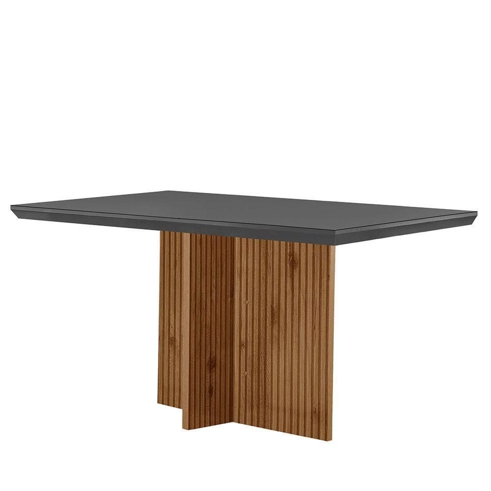 Mesa Para Sala De Jantar Olimpia 120cm Em Mdf E Vidro Grafite Imbuia Ripado Grafite