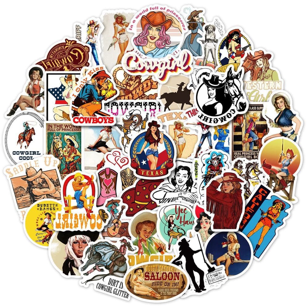 Pacote de adesivos Cowgirl Western, 50 unidades de vinil impermeável