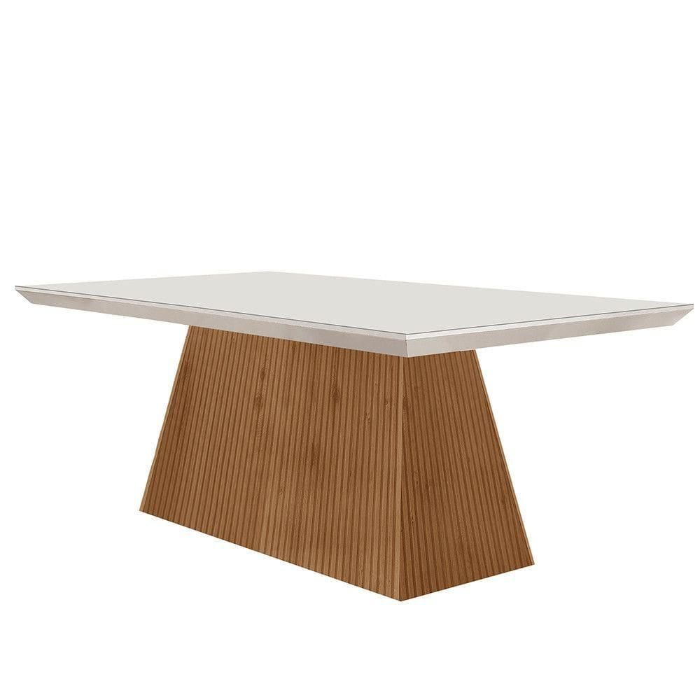 Mesa Para Sala De Jantar Aida 180cm Em Mdf E Vidro Off White Imbuia Ripado
