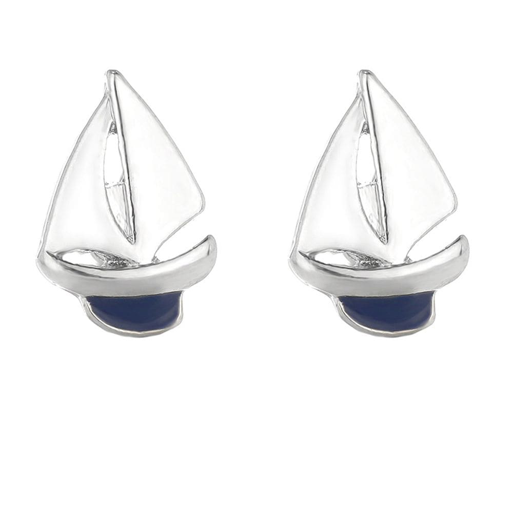 Veleiro Cuff Links banhado a prata com esmalte azul para homens