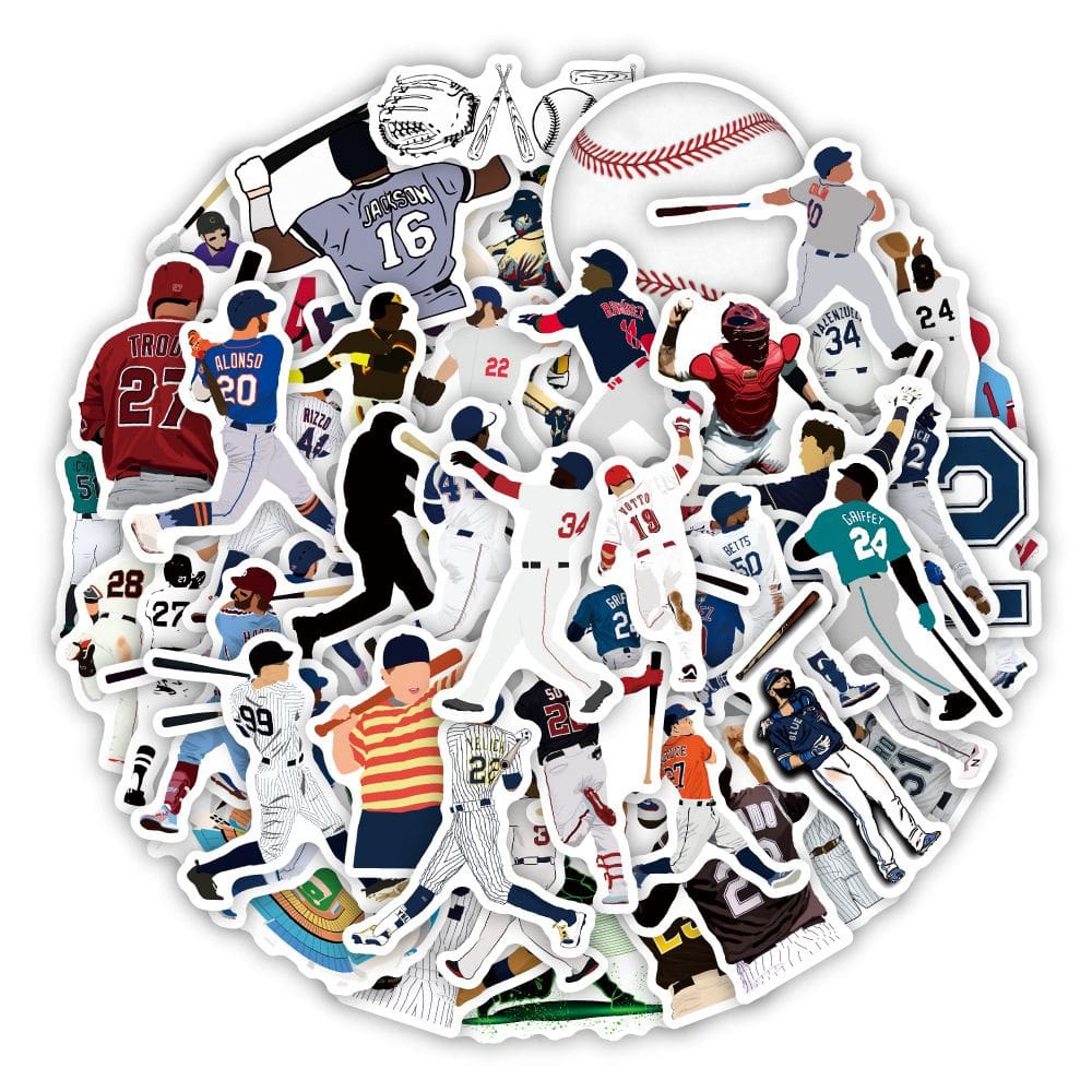 Pacote de adesivos de beisebol, desenho animado, vinil impermeável, 50 unidades