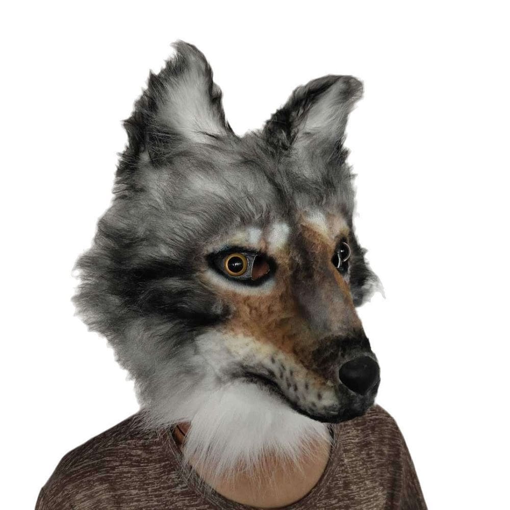 Máscara realista de lobo de cabeça cheia, cosplay de animais de Halloween
