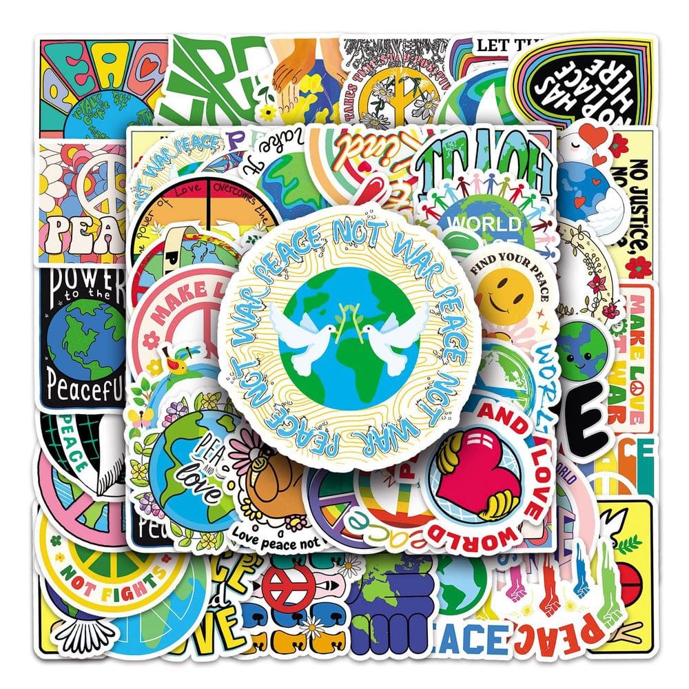 Pacote de adesivos Peace and Love Theme, 50 unidades de vinil impermeável