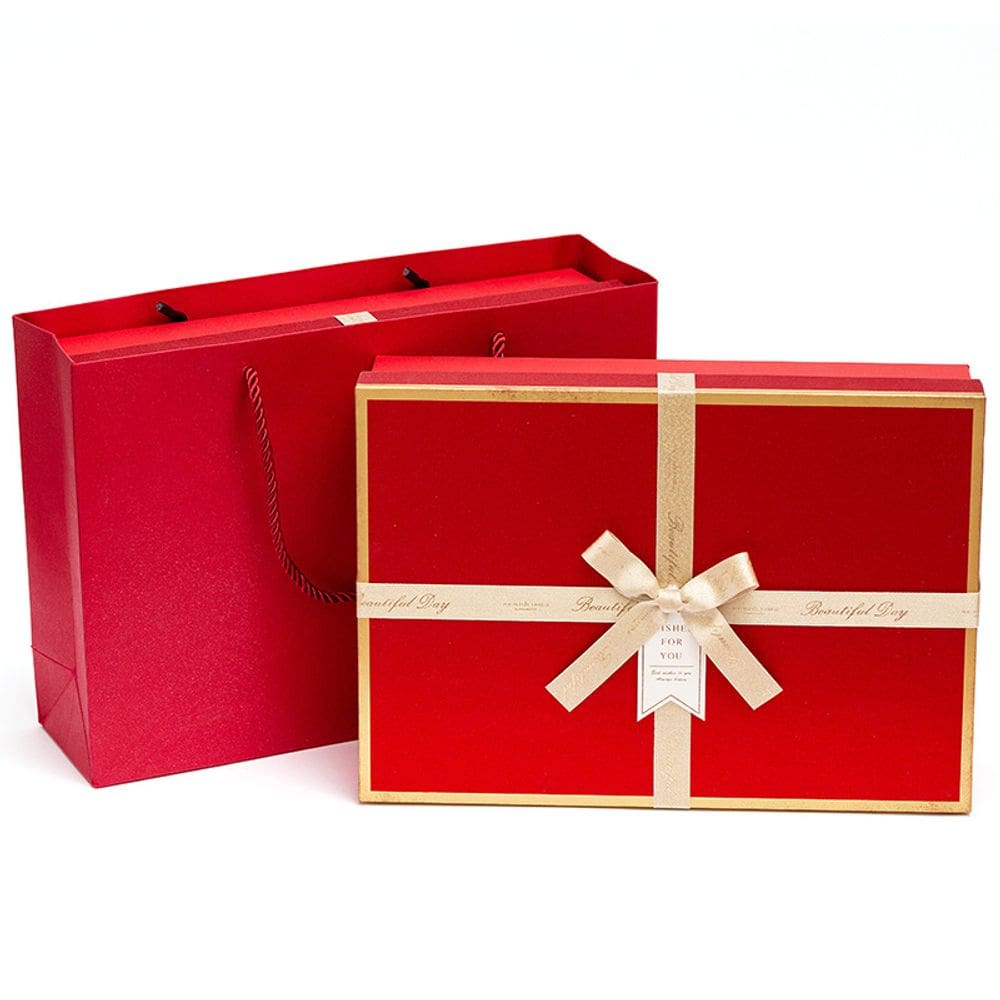 Caixa de papelão vermelha elegante com fita 15x11x7cm