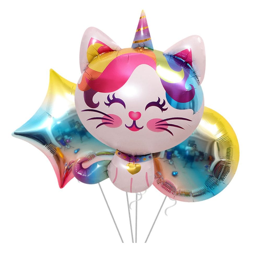 Conjunto de balões Unicorn Cat Foil, 3 peças com crina de arco-íris e formato de estrela