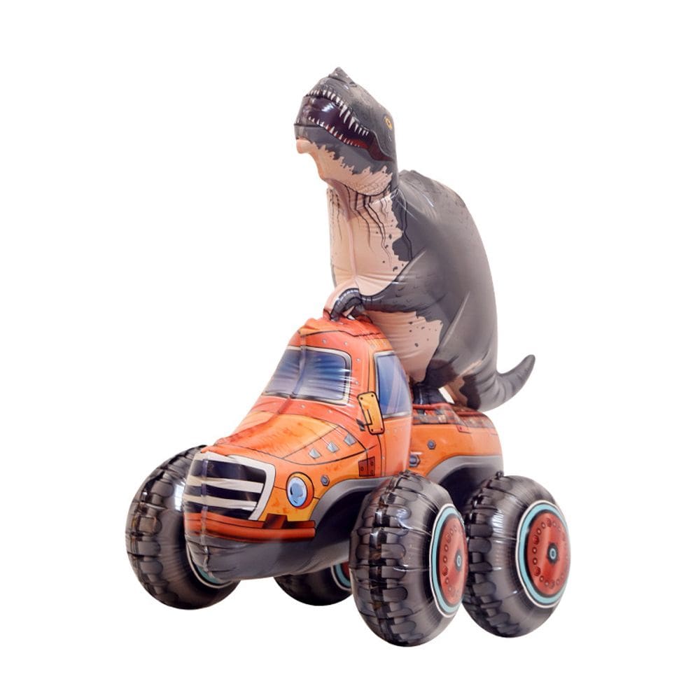 Caminhão de construção de dinossauros 3D com balão metalizado 72x58cm