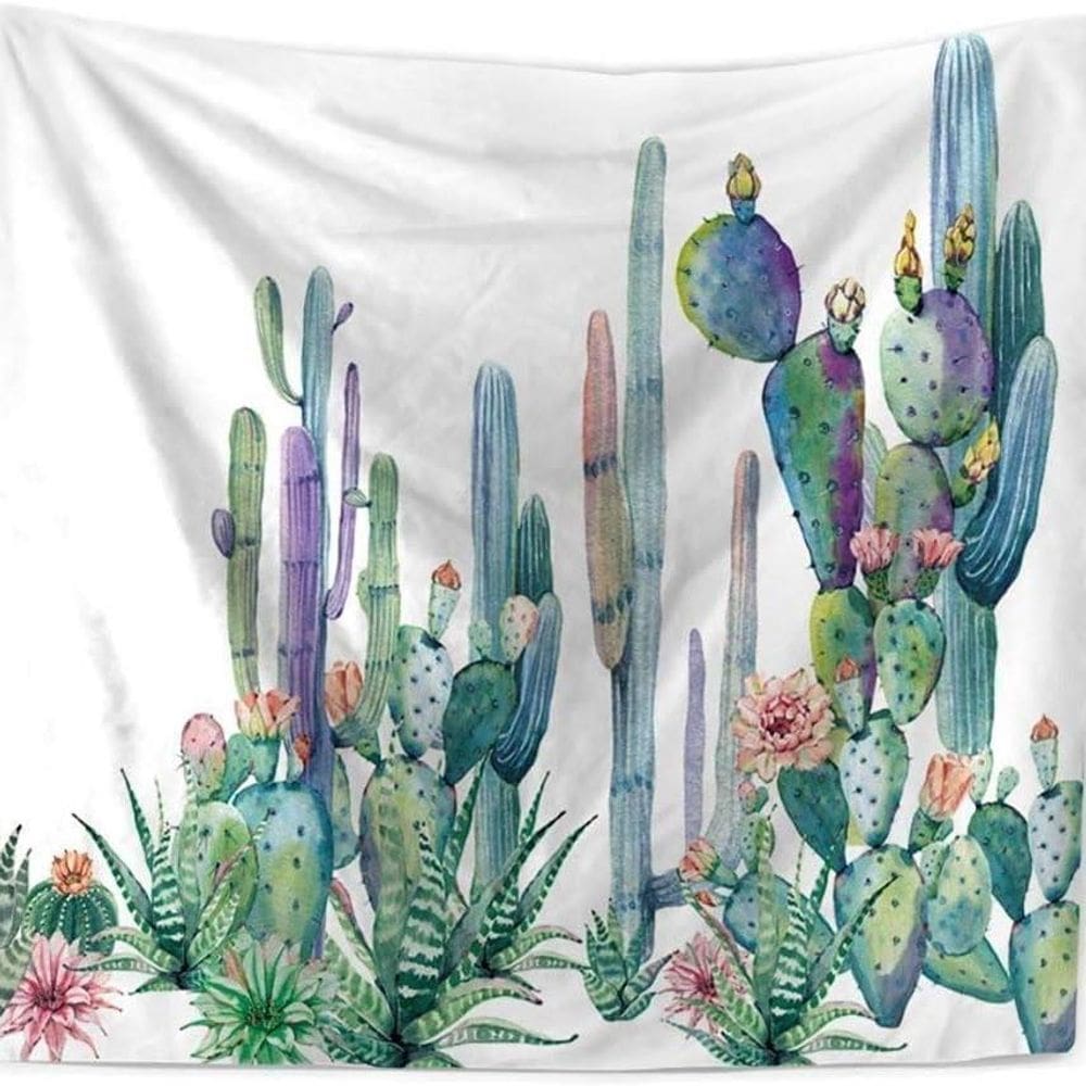 Tapeçaria para pendurar na parede em aquarela verde cacto 150x130cm