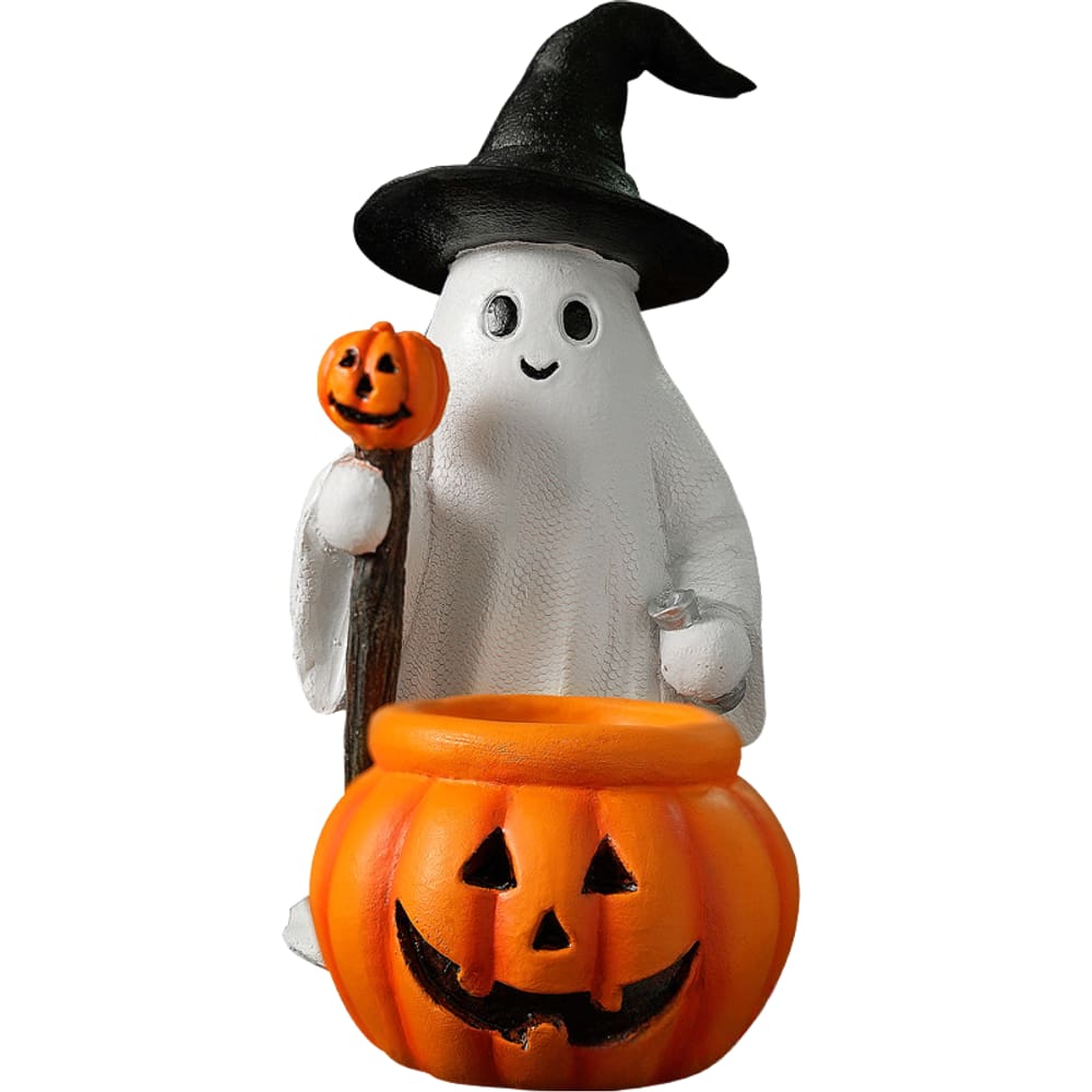 Decoração de jardim Halloween Wizard Ghost com resina de abóbora
